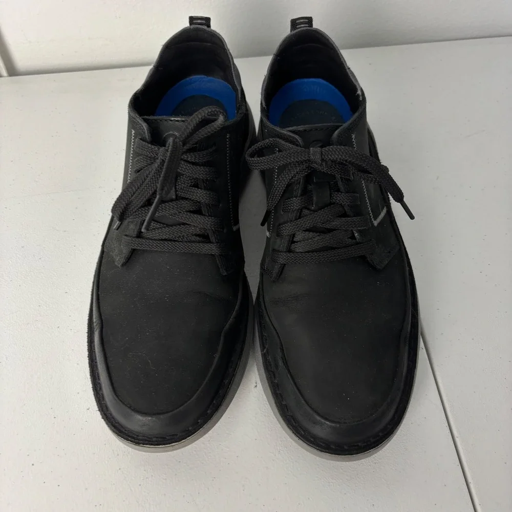 Clarks Mens Brahnz Black Leather Oxford Sneakers 8.5 Gorpcore Tech Casual Shoes
